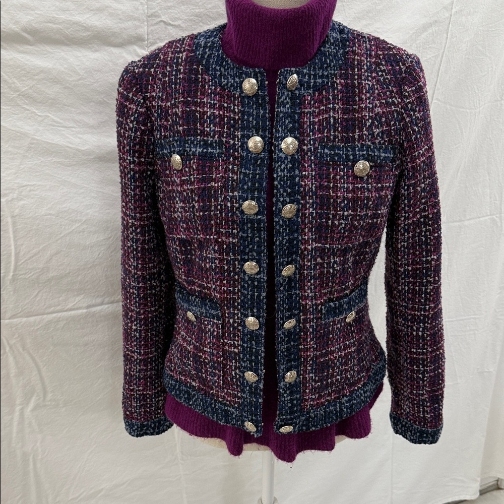 White House Black Market Purple and Navy Tweed Blazer